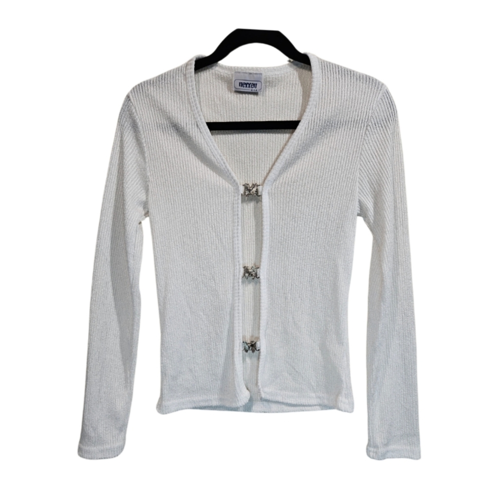 Nexxen U.S.A. Women's SIZE S Butterfly Clasp Cardigan in White